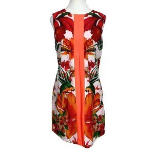 Floral Sleeveless Dress - Red and Orange
